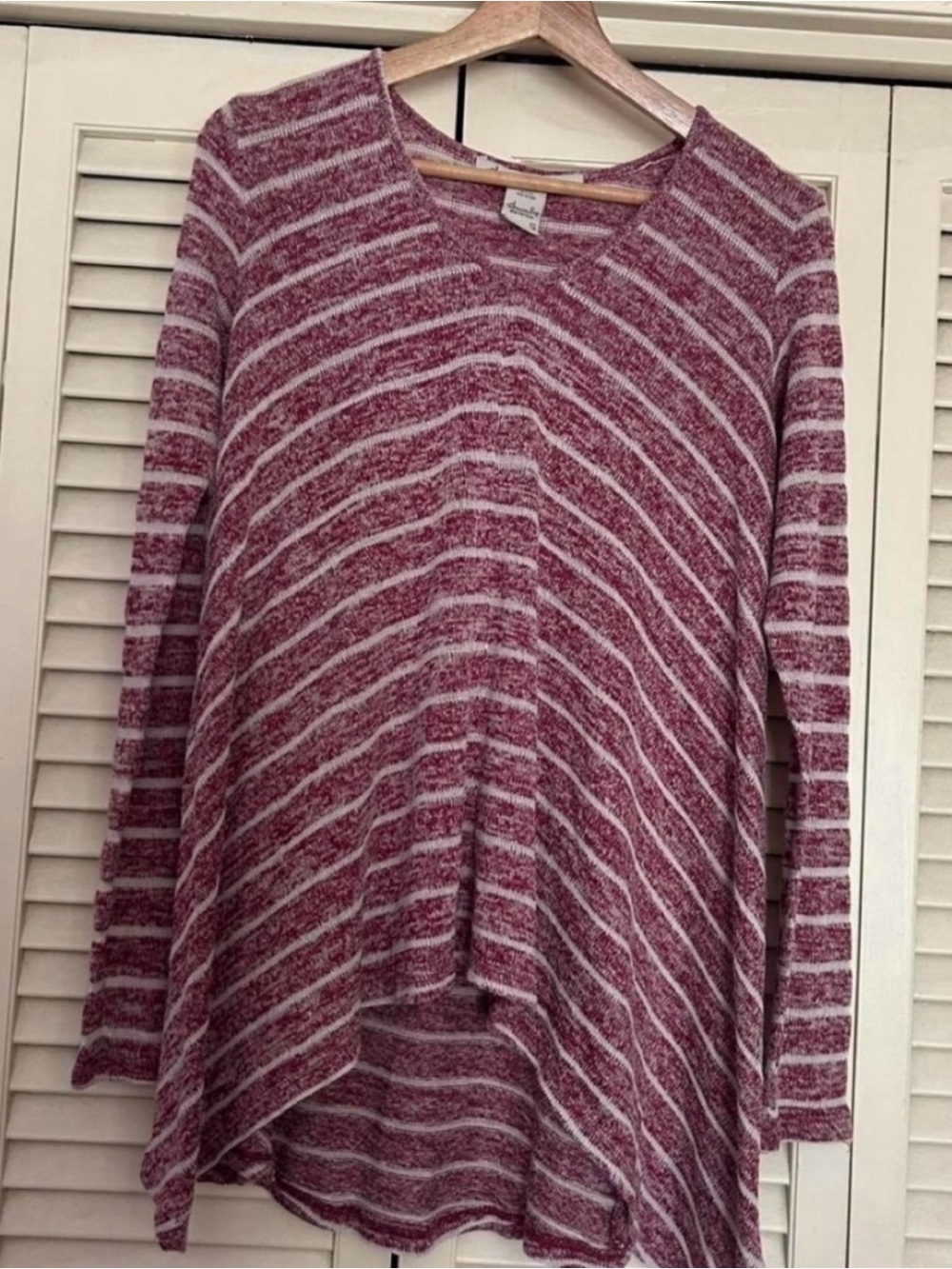 American Rag Oversized Burgundy White Striped V-Neck Sweater S